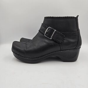 SANITA WOMENS BLACK LEATHER ANKLE BOOTS Size 38 (US Size 7.5 - 8) Ankle Zip Y2K